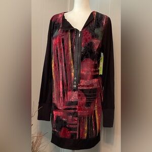 Dolcezza Stylish Long Sleeve Dress with Abstract Red Pattern